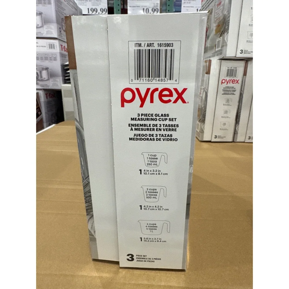 Pyrex 3 Piece Glass Measuring Cup Set 1 Cup 2 Cup 4 Cup Clear New In Box